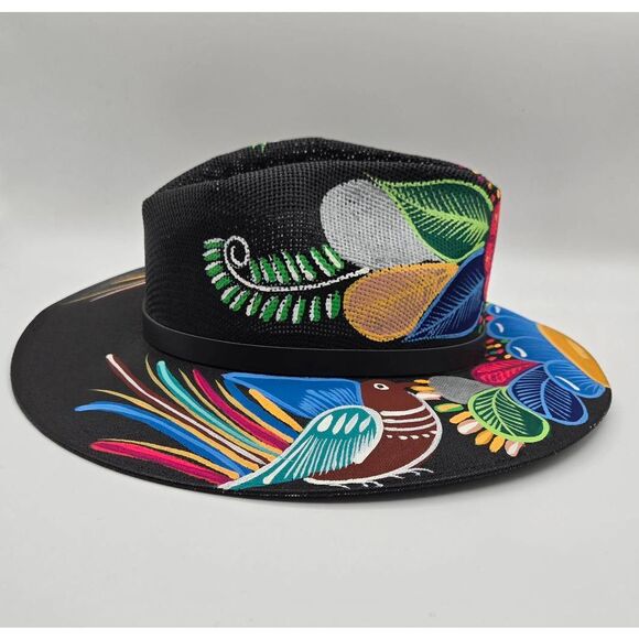 Hand Painted Hat Mexican Floral Bird Colorful Western Cowgirl - Picture 4 of 8